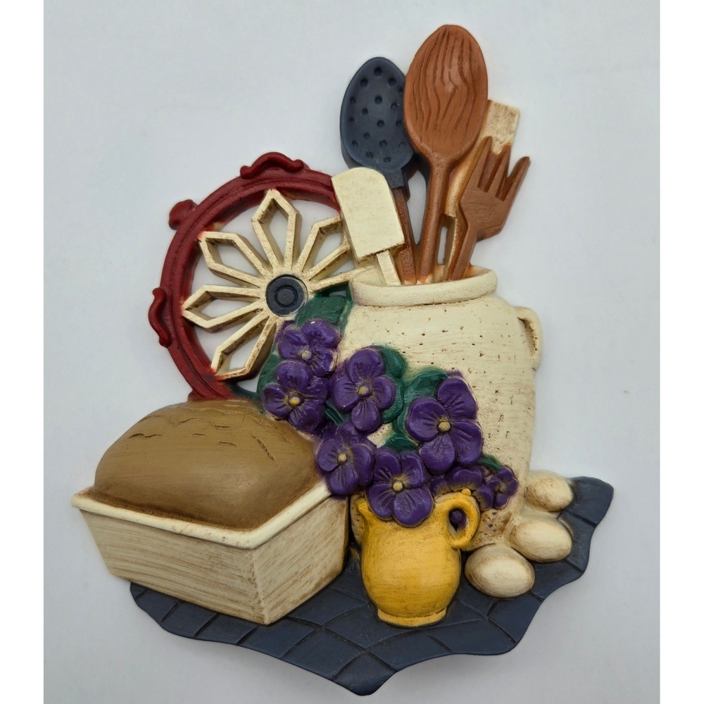 Home Interiors Wall Plaque 3373-3 Country Kitchen Bread Eggs Floral 1997 Resin